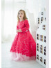 Long Sleeves Red Lace Pink Tulle Adorable Flower Girl Dress Long Sleeves Red Lace Pink Tulle Adorable Flower Girl Dress